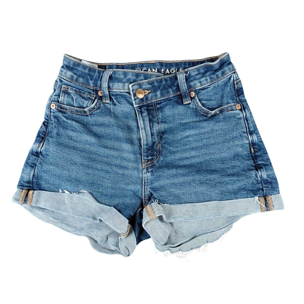 American Eagle Mom‎ Short Womens 0 Medium Wash Denim High Rise Cuffed Stretch